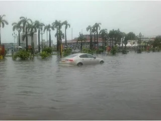Waterfront in Port Louis flooded