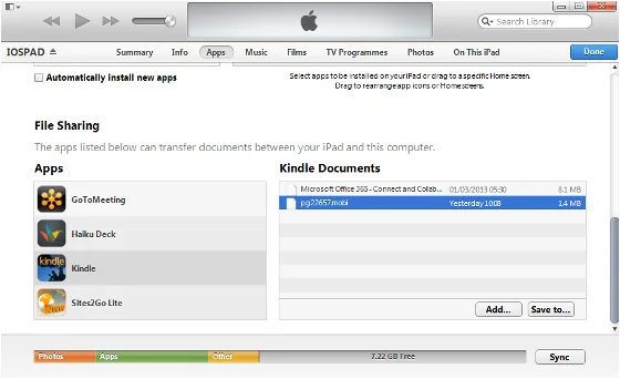 Transfer your .mobi files to your Kindle for iPad with iTunes