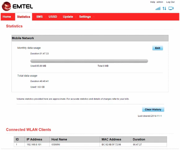 Emtel Wingle: Statistics information about your bandwidth usage