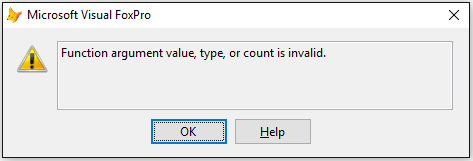 Typical error message in Visual FoxPro