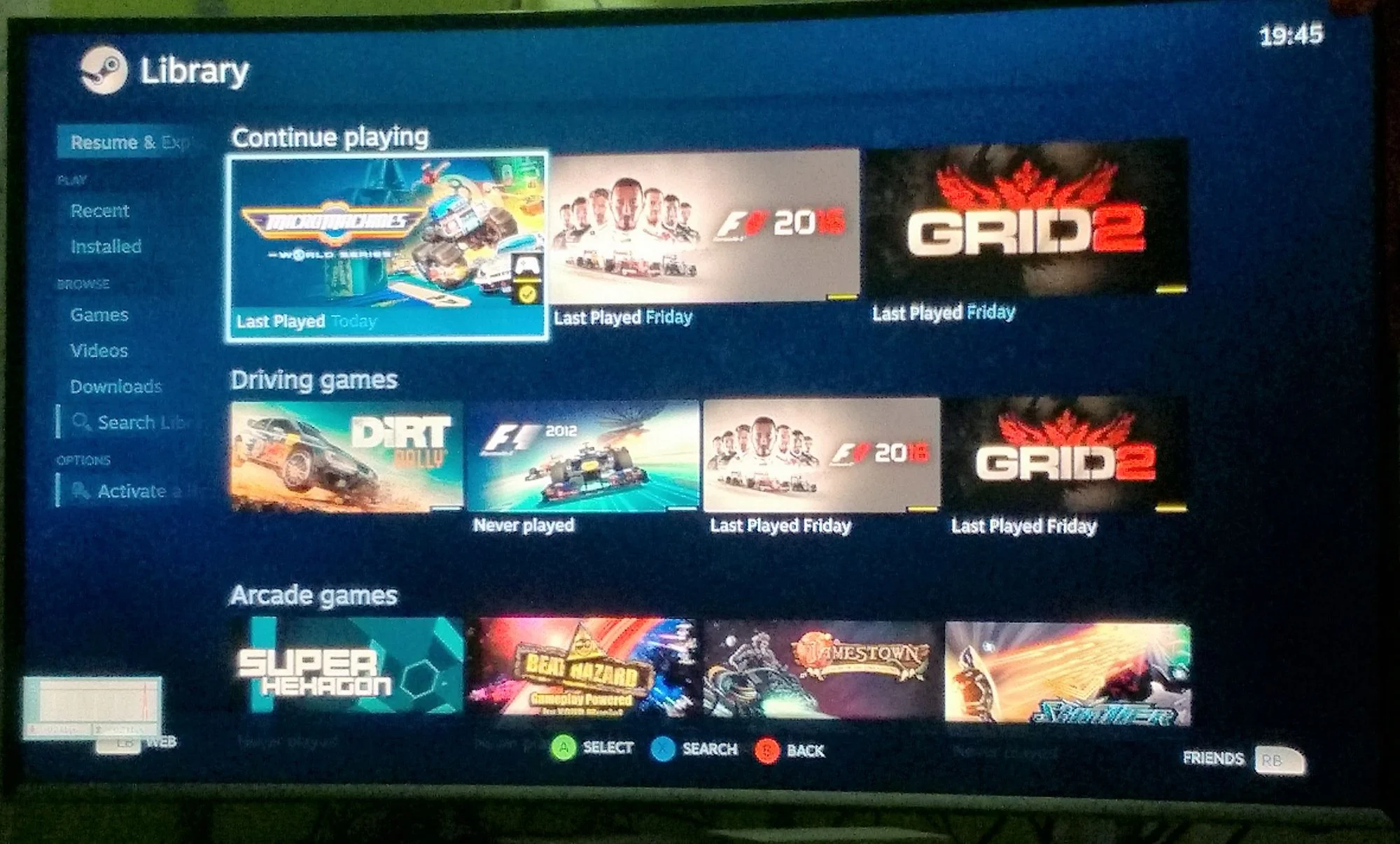Game library in Big Picture Mode of Steam