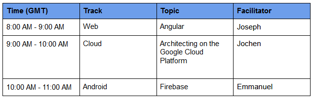 The agenda of Google Africa Developer Scholarship Online Meetup on 31st August 2019
