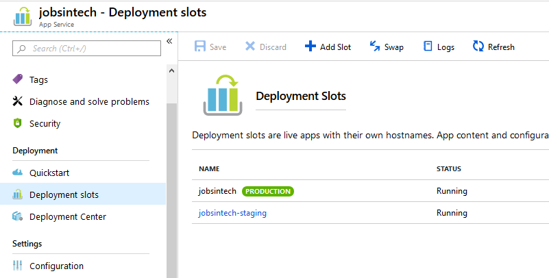 Deployment slots of an App Service on Azure