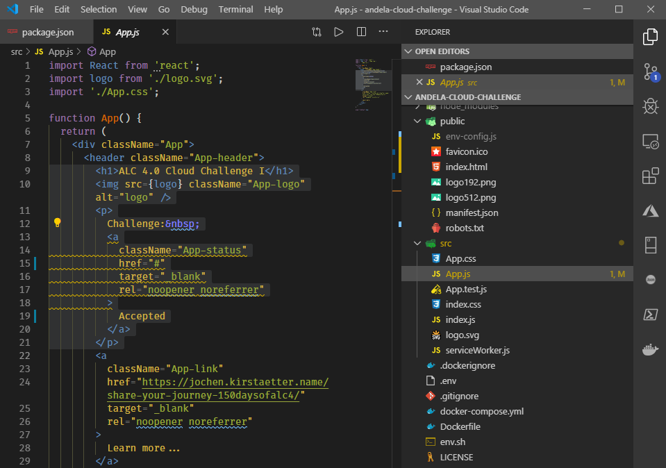 Customisation of the App.js file