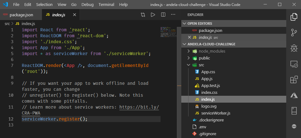 Register the React app in the browser via ServiceWorker