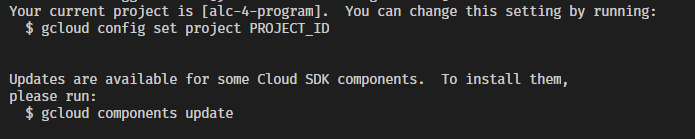 Successful authentication of Google Cloud SDK