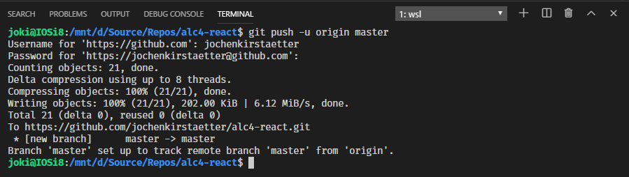 Successful push to the remote repository on GitHub