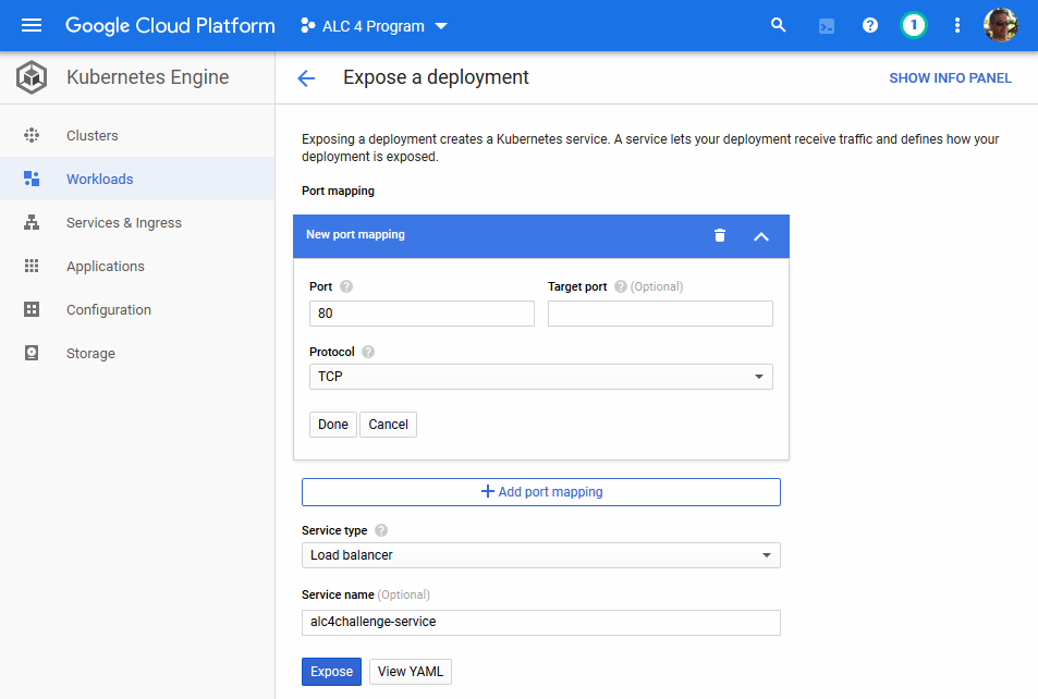 Create a LoadBalancer service to provide access to the cluster