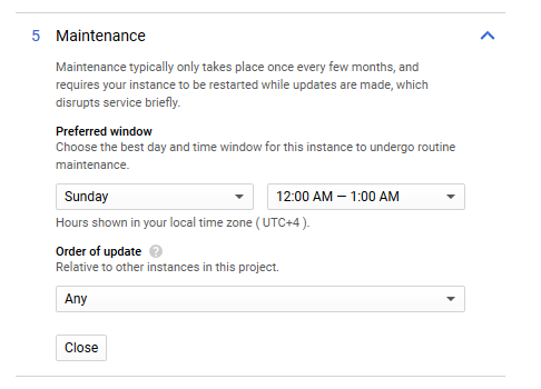 Define the maintenance period according to your conveniences