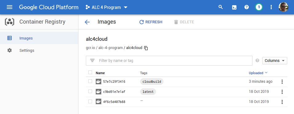 Container Registry has the freshly created image