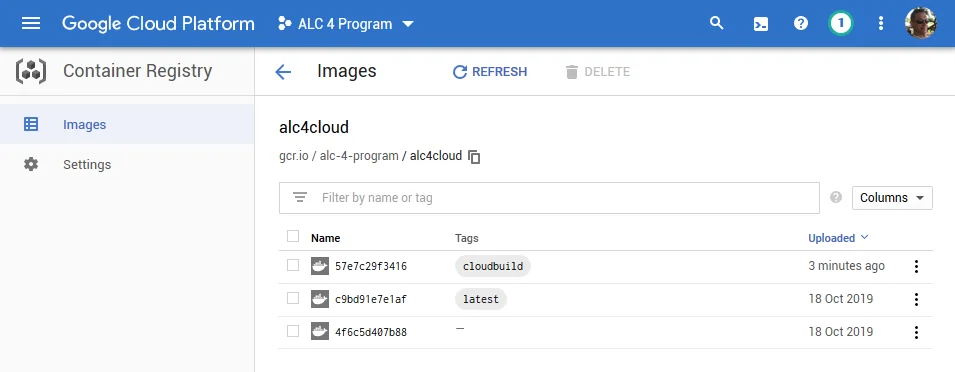 Container Registry has the freshly created image