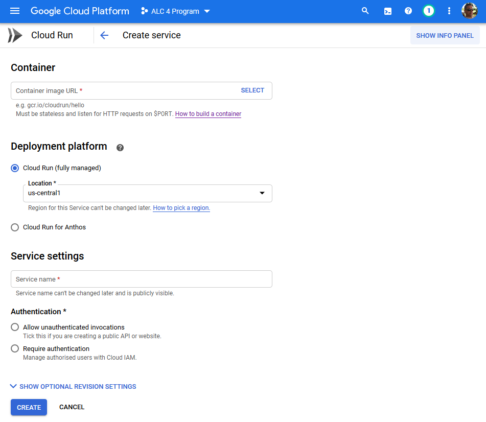 Choose your container image to create a new service on Cloud Run