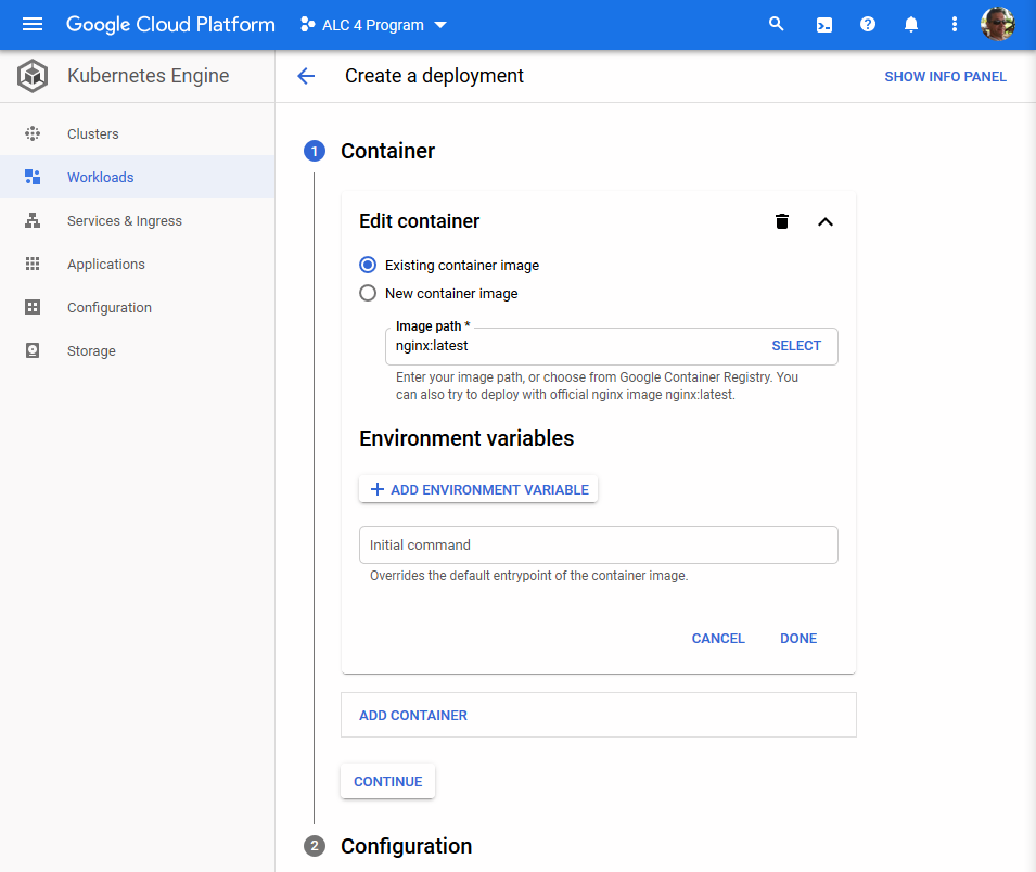 Create a deployment for an existing container