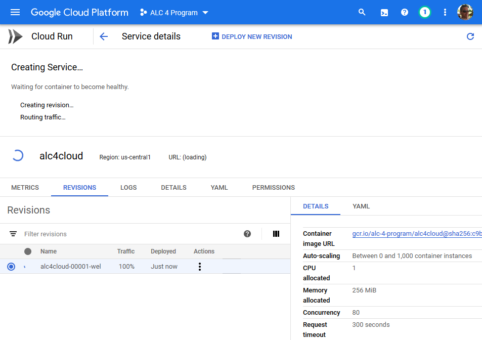 Work in progress: Creating the service on Cloud Run