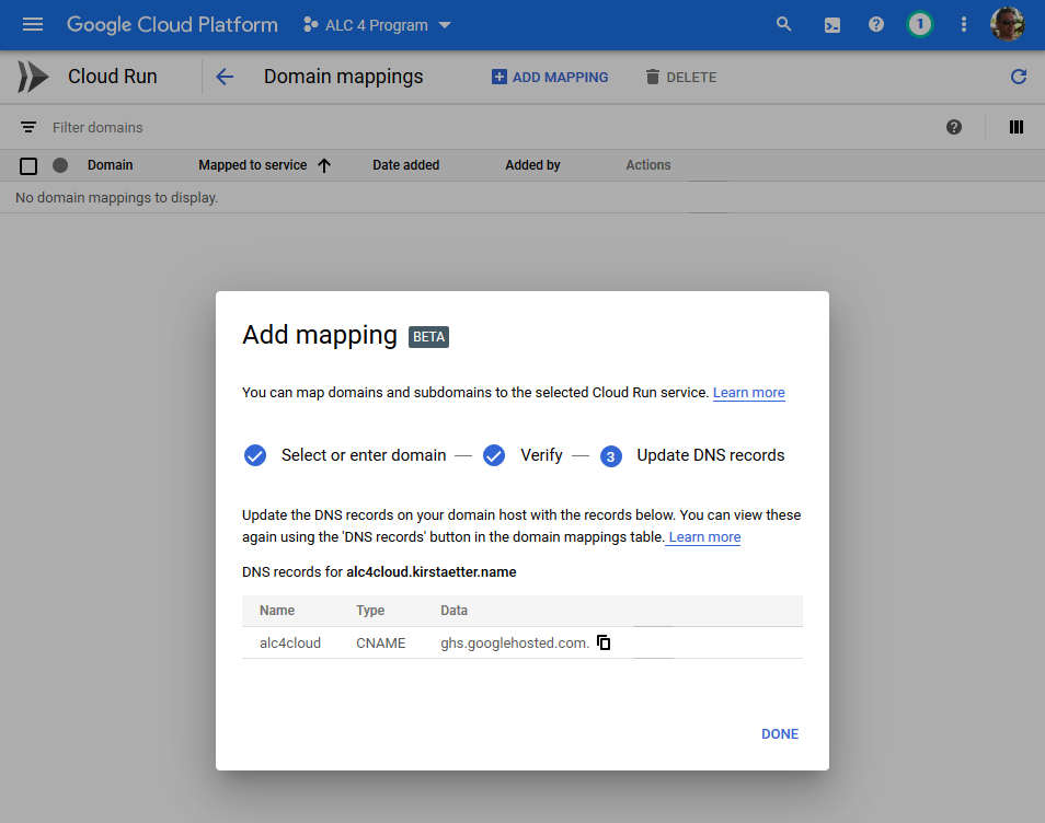 Update the DNS records of your custom domain