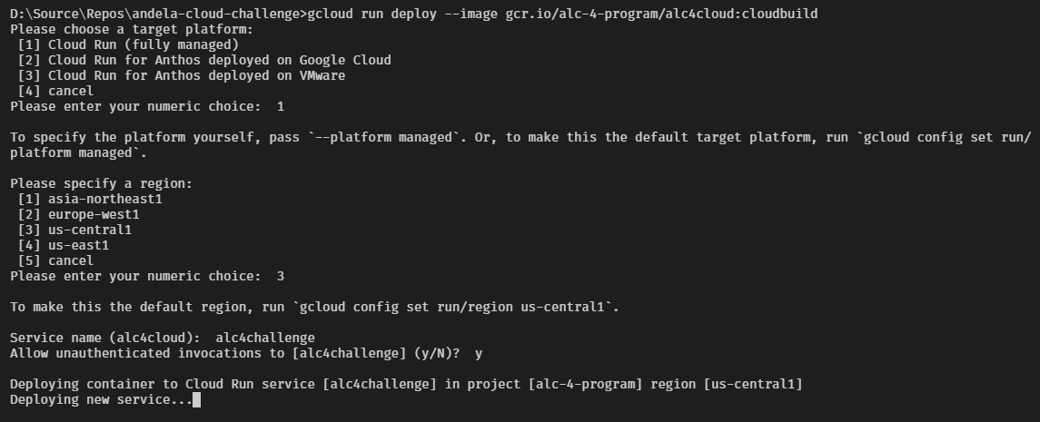 Interactive service creation for Cloud Run