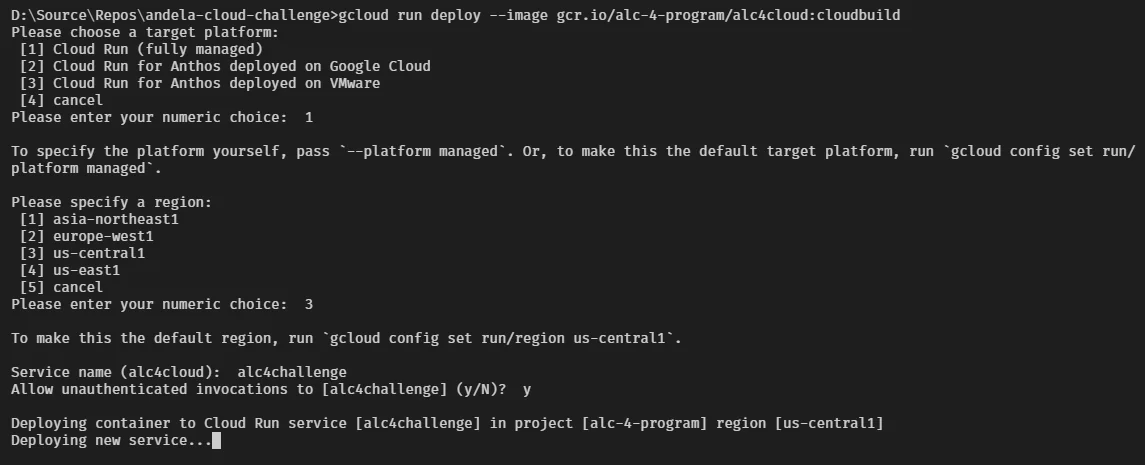 Interactive service creation for Cloud Run