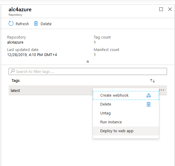 Container image ready for deployment to Web app