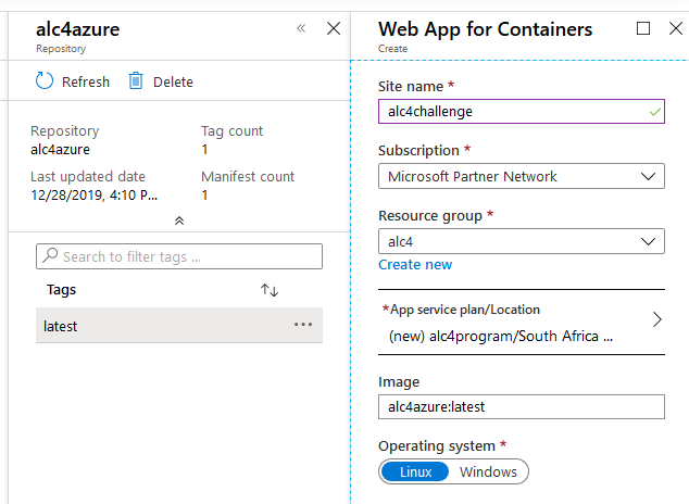 Enter a few details for the new app service
