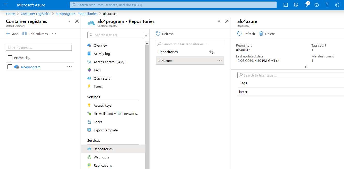 Latest image build resides in a repository in the Azure Container Registry