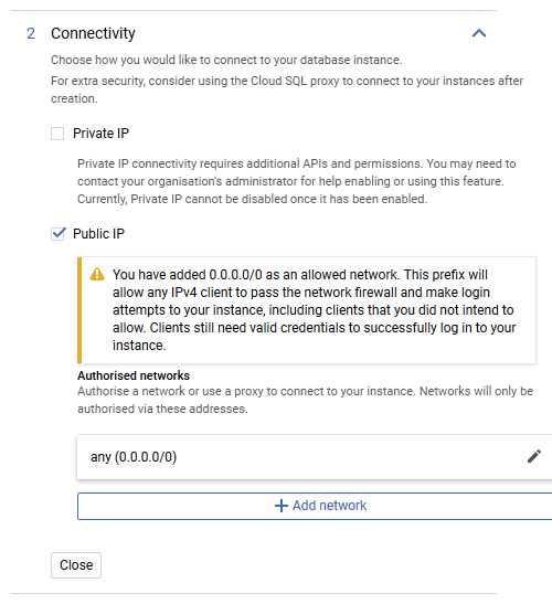 Whitelist your host or network using CIDR notation