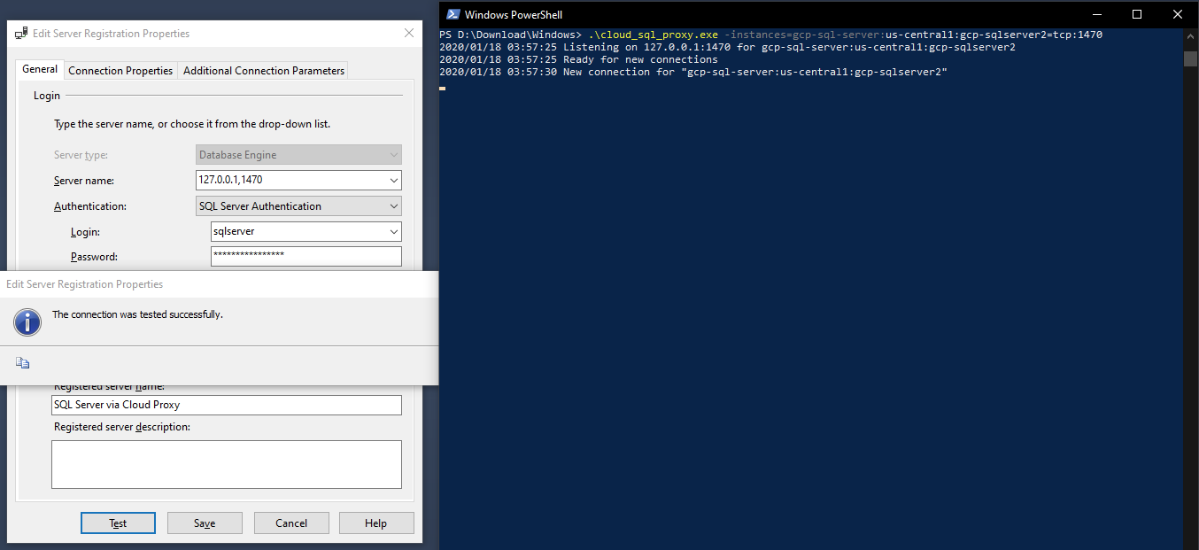 Connecting to local Cloud SQL Proxy and custom TCP port