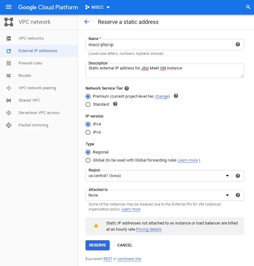 Reserve a static external IP address