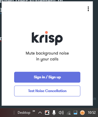 Krisp.ai running in the Windows systray and ready to use