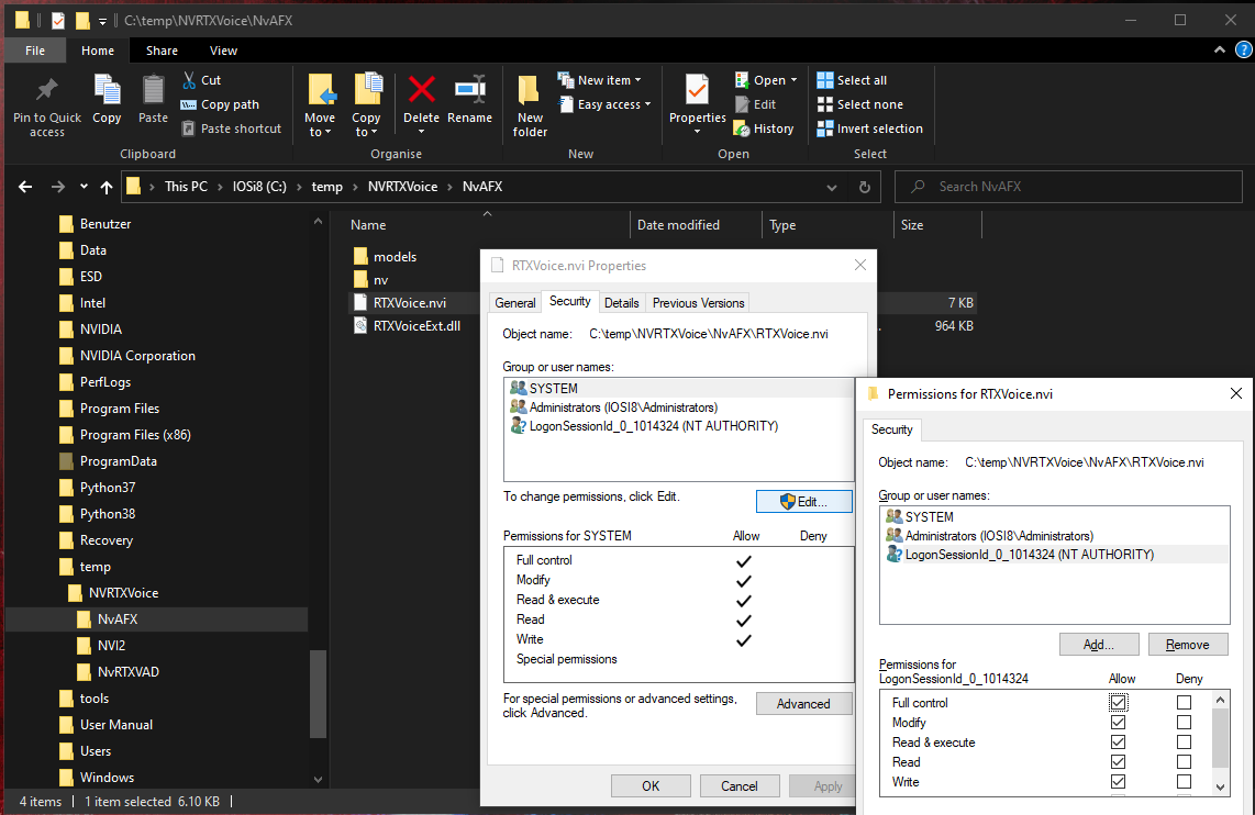 Adjust permissions of RTXVoice.nvi file