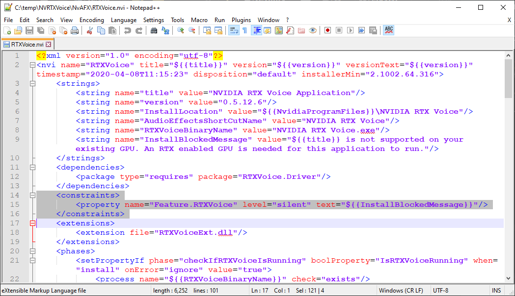 Delete the constraints section from the file