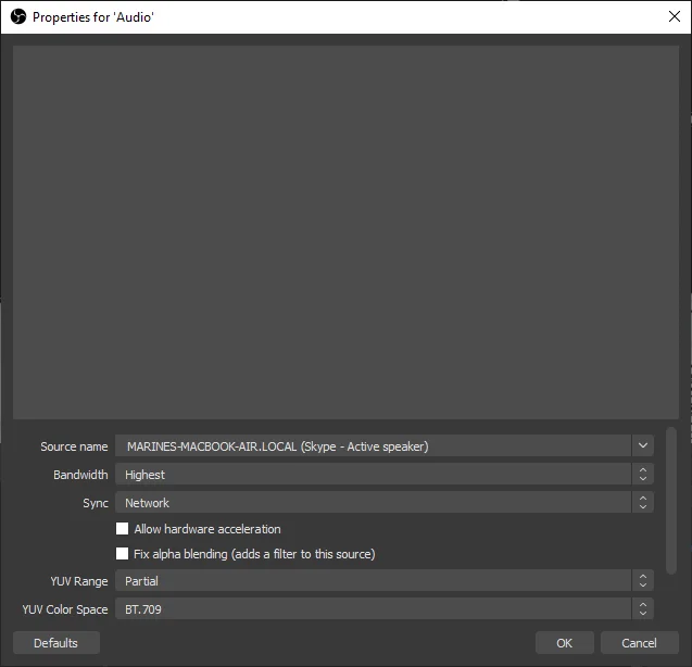 Adding a generic audio feed of Skype (never mute this one)