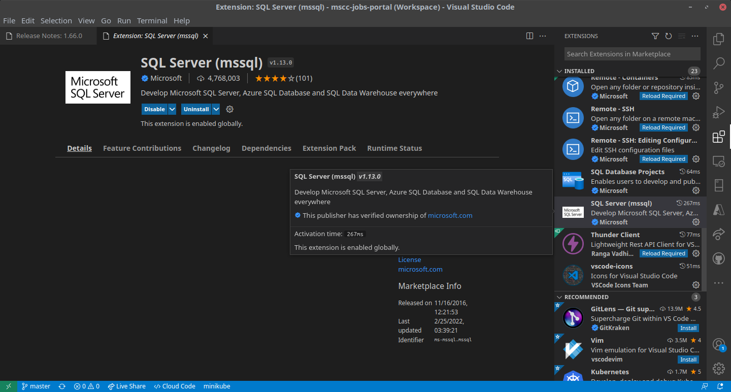 SQL Server (mssql) extension in Visual Studio Code