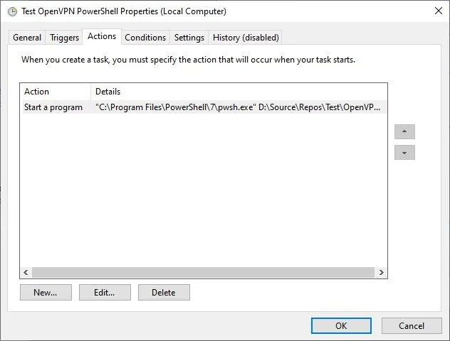 Define the Actions launched by the scheduled task