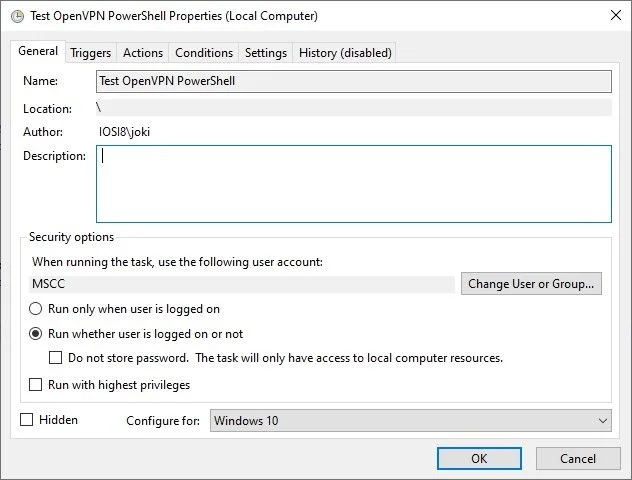 Define the General attributes a scheduled task