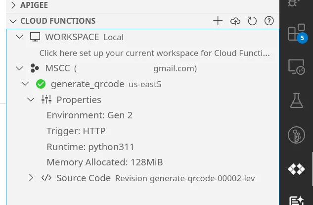 Using Visual Studio Code with Google Cloud extension to inspect a Cloud Function