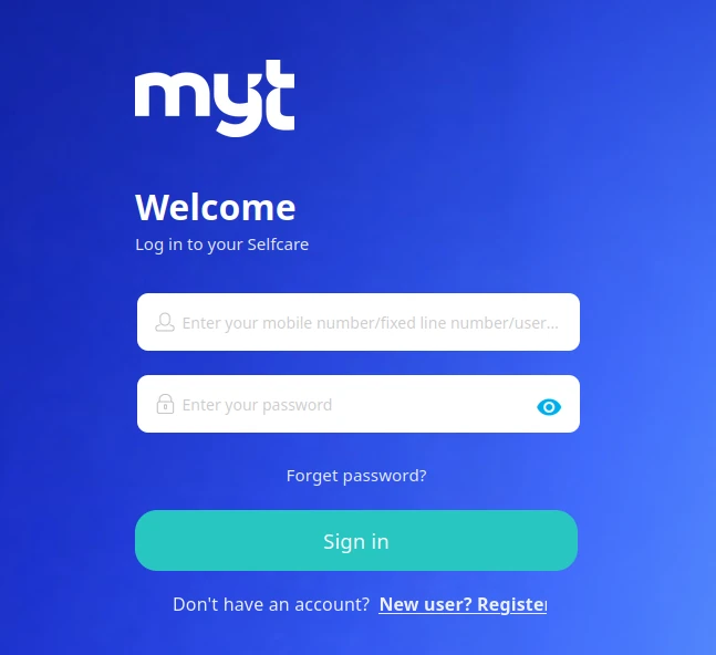 Selfcare portal login screen by Mauritius Telecom