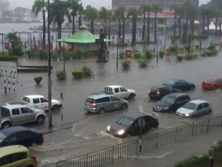 Waterfront in Port Louis flooded