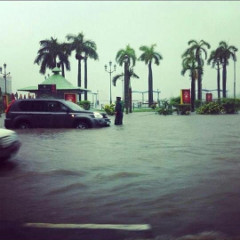 Waterfront in Port Louis flooded