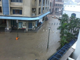 Waterfront in Port Louis flooded