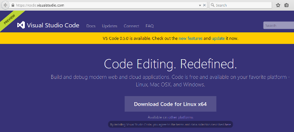 Get the latest version of Visual Studio Code from the web site