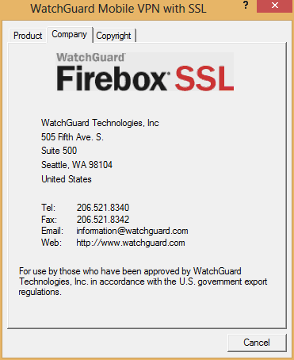 WatchGuard Firebox SSL - About dialog